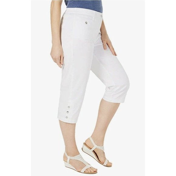 NWT Karen Scott Petite Button-Hem Capri Pants 8P White - Picture 3 of 3